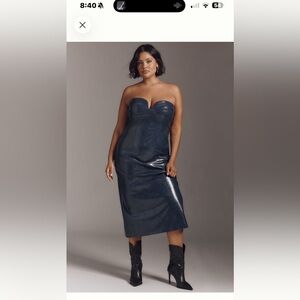 Anthropologie Navy Strapless Satin-Panel Midi Dress